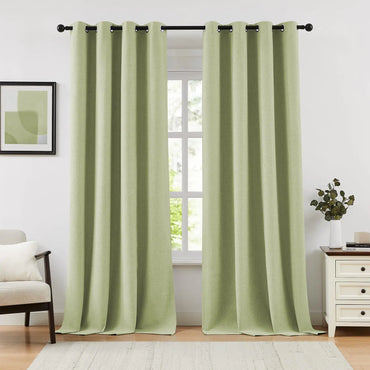 100% Blackout Linen Curtains for BedroomSage Green Black Out Curtains 72 Inch Long Farmhouse Thick Textured Window Curtains for Living RoomGrommet Room Darkening Curtains52" W x 72" L(2 Panels)