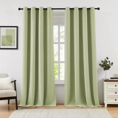 100% Blackout Linen Curtains for BedroomSage Green Black Out Curtains 72 Inch Long Farmhouse Thick Textured Window Curtains for Living RoomGrommet Room Darkening Curtains52" W x 72" L(2 Panels)
