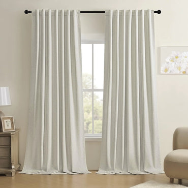 BSfullts Full Blackout Linen Curtains 96 Inch Long Natural Pinch Pleated Back Tab Drapes Room Darkening Noise Reducing Curtains for Bedroom Living Room 2 Panels Set W52 x L96