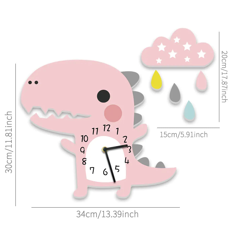 Dinosaur 3D Wall Clock for Kids' Room and Nursery