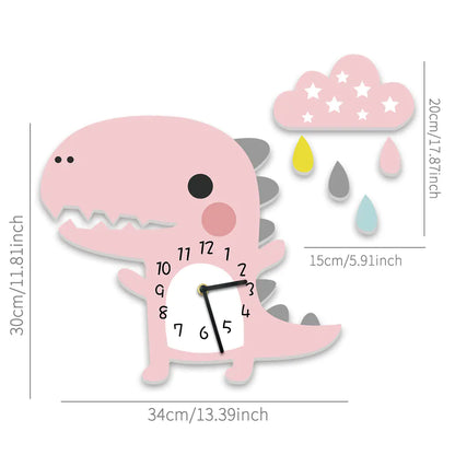 Dinosaur 3D Wall Clock for Kids' Room and Nursery