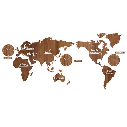European Wooden Creative Wall Clock with 3D World Map