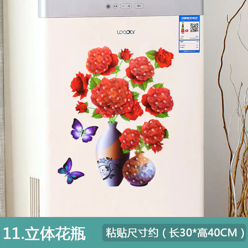 3D Faux Flower Vase Wall Decor for Bedroom