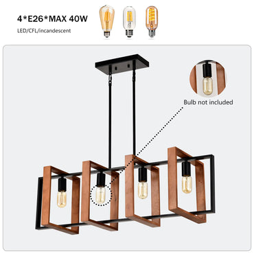 Rustic Rectangular Wood & Metal Pendant Light