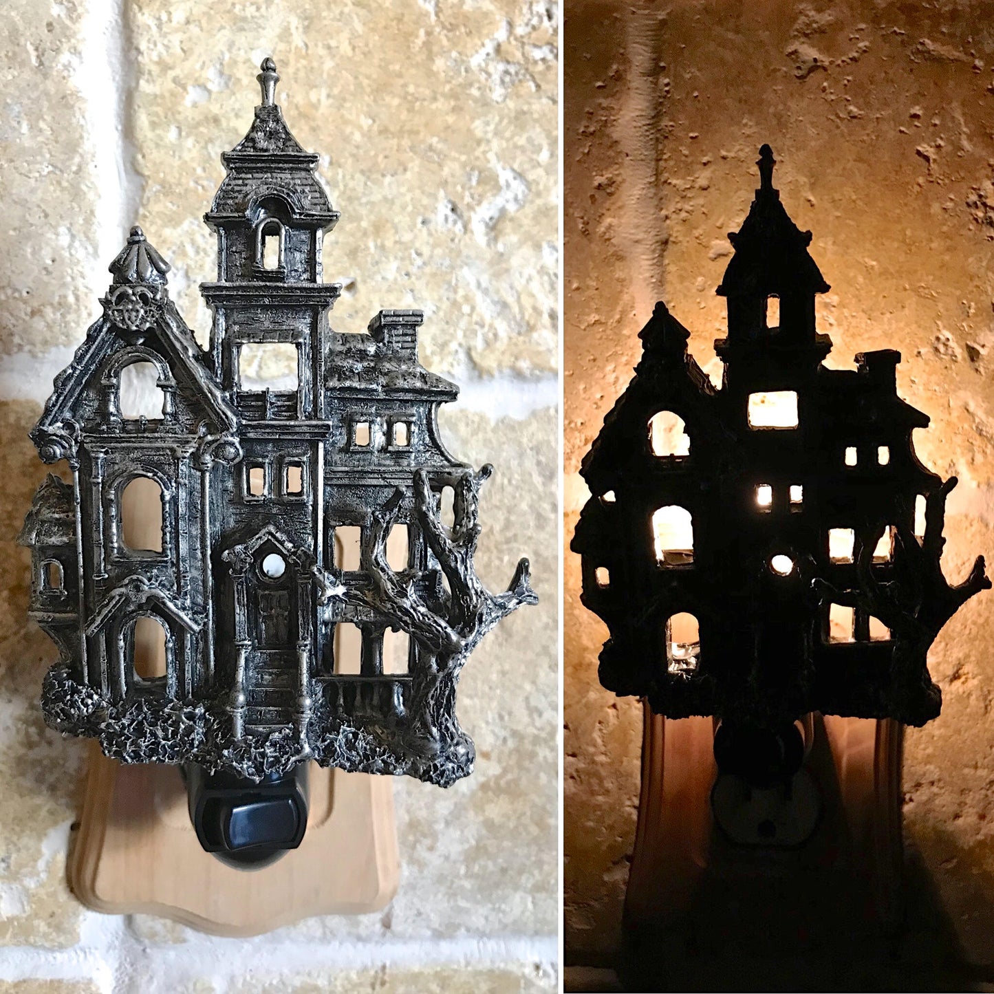 Haunted Mansion Nightlight, Hand Painted Resin Sculpture | Victorian Gothic Night Light | Ghost House Lighting for Gothic Fantasy Home Decor