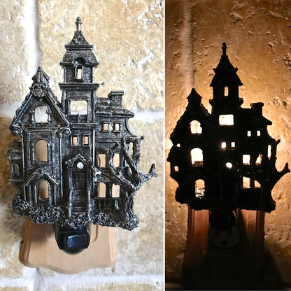 Haunted Mansion Nightlight, Hand Painted Resin Sculpture | Victorian Gothic Night Light | Ghost House Lighting for Gothic Fantasy Home Decor