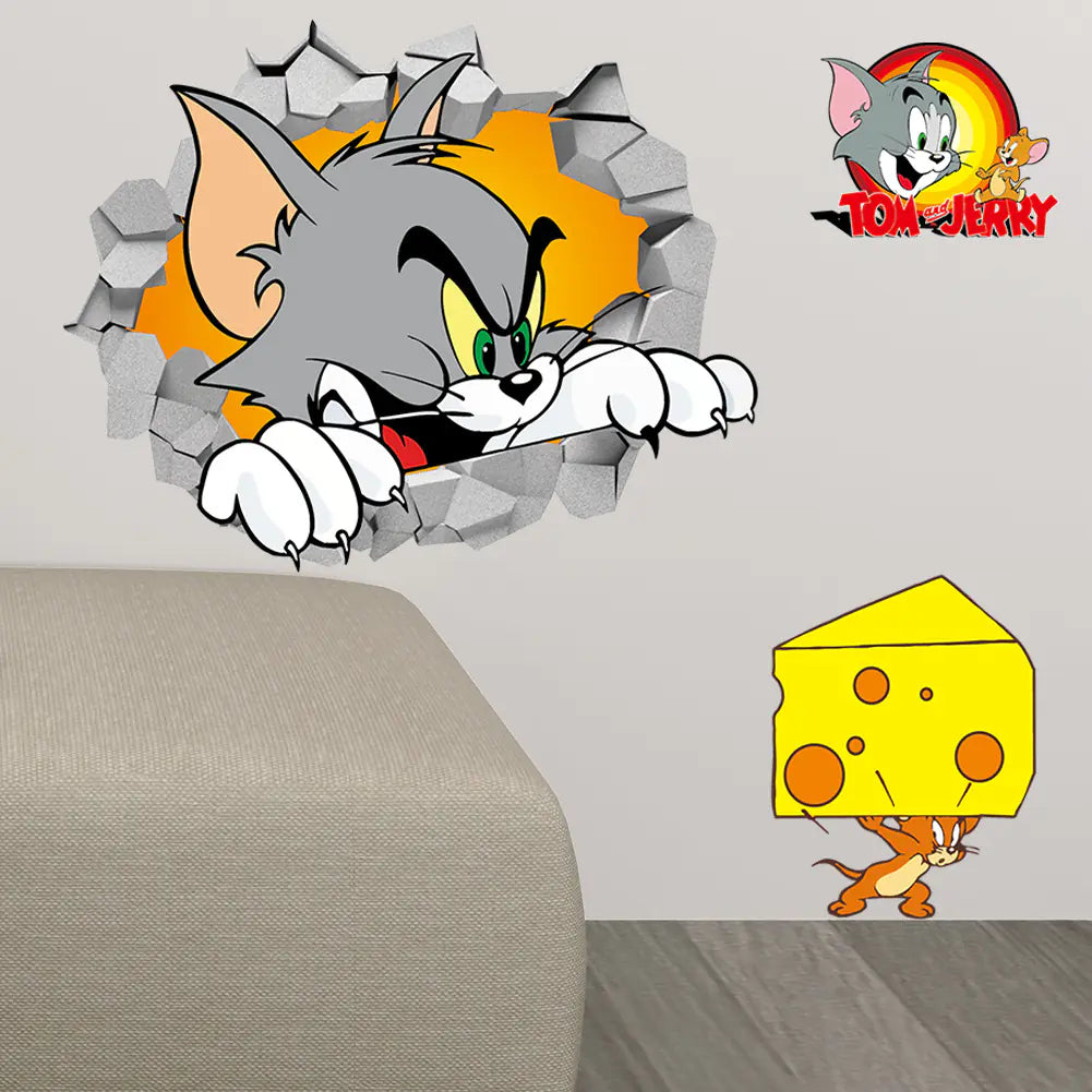 3D Cat and Mouse Wall Stickers for Kids' Room Decor