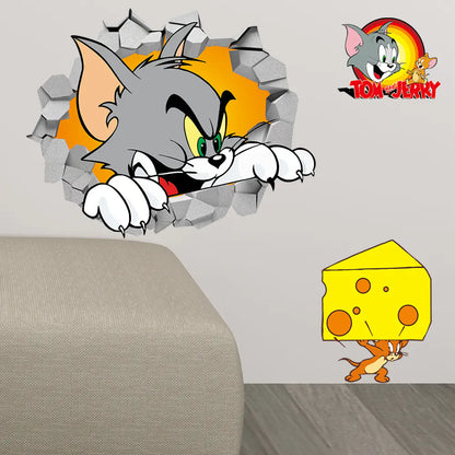 3D Cat and Mouse Wall Stickers for Kids' Room Decor