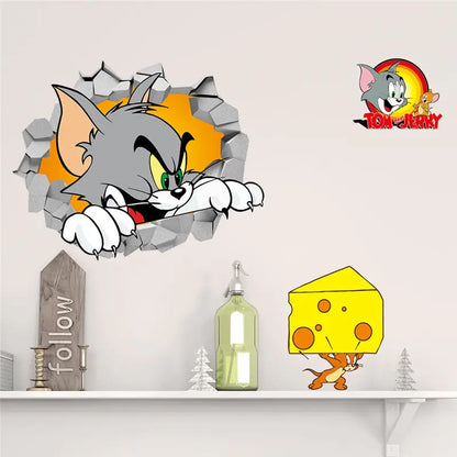 3D Cat and Mouse Wall Stickers for Kids' Room Decor