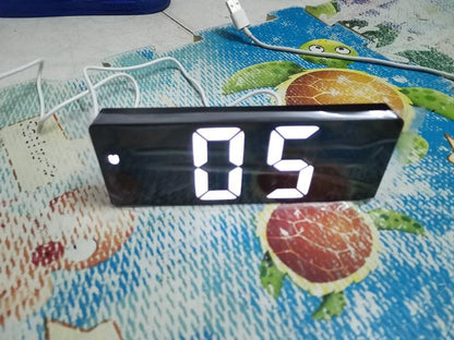 Acrylic/Mirror Alarm Clock LED Digital Clock Voice Control Snooze Time Temperature Display Night Mode Digital Alarm Clock, LED Bedside Clock with 6-Level Brightness Dual Alarm Adjustable Volume with 3 Alarm Sound Alarm Clock for Bedroom Office