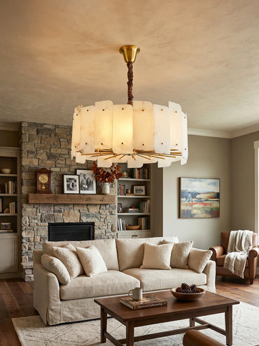 Contemporary Alabaster Round Pendant