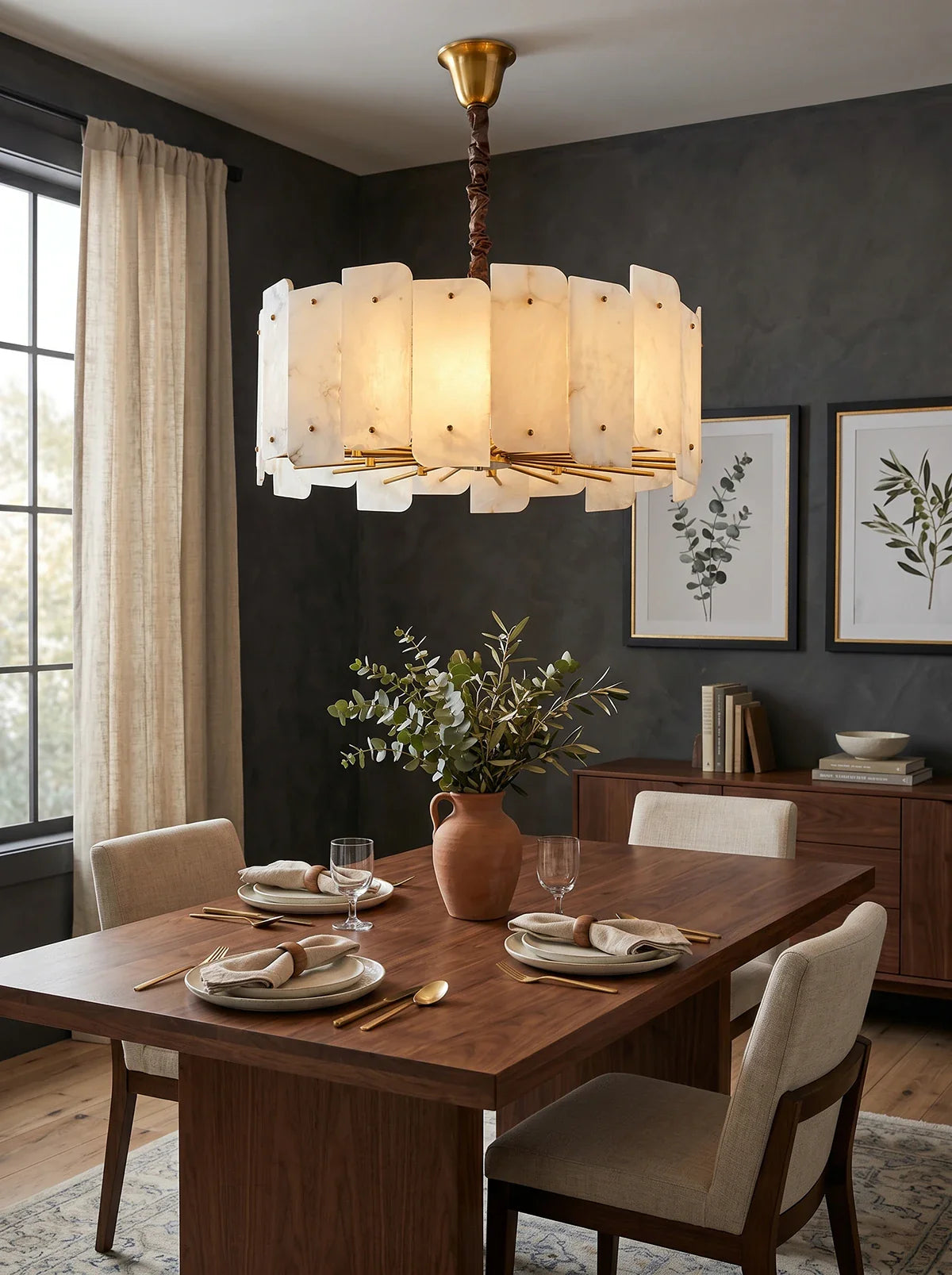 Contemporary Alabaster Round Pendant