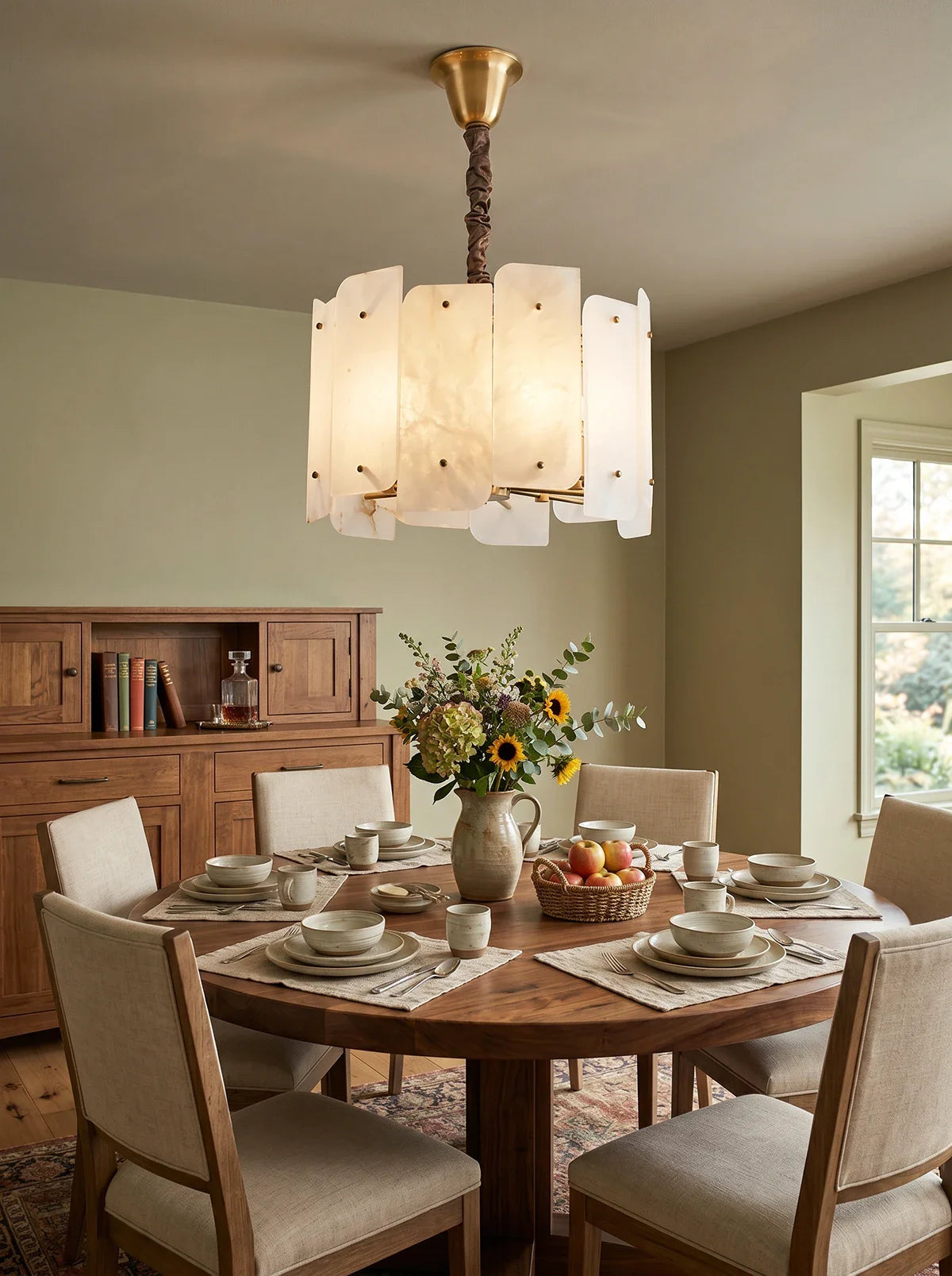 Contemporary Alabaster Round Pendant