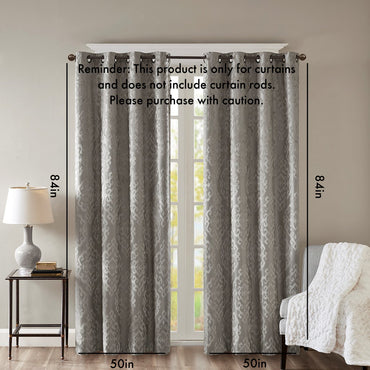 Knitted Jacquard Damask Total Blackout Grommet Curtain Panel
