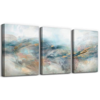 TTHYUEWS Abstract Wall Art 3-Piece Canvas Minimalist Ink Wall Paintings for Living Room Bedroom Office Decor 16x24 inches Each Blue Green Purple
