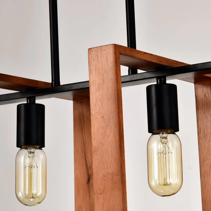 Rustic Rectangular Wood & Metal Pendant Light
