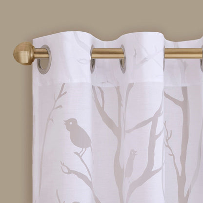 Grommet Top Sheer Bird on Branches Burnout Window Curtain
