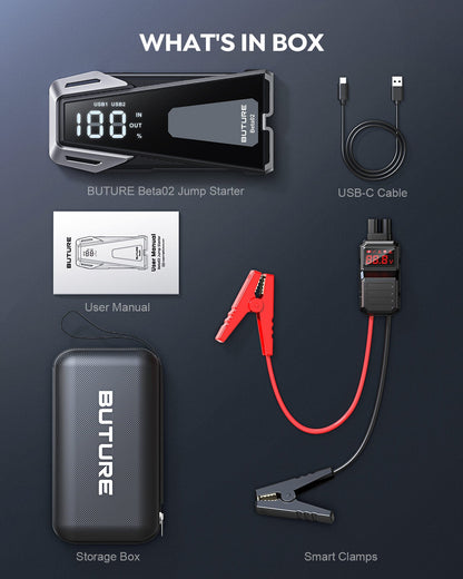 Buture Beta02 Car Jump Starter 2500A Peak丨21800mAh Power Bank, Lightweight Design