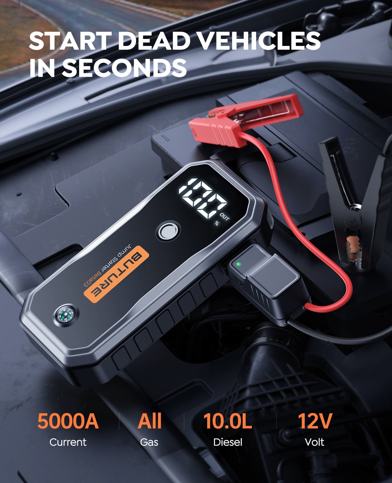 Buture Beta03 Car Battery Jump Starter 5000A丨400 Lumen Wide Angle Light, Built in Compass