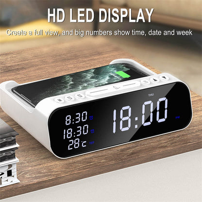 15W Three-in-one Wireless Charger Temperature Tester Multi Alarm Clock Fast Charging Mobile Phone Usb Charger Charging Station