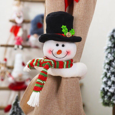 Christmas Curtain Buckle Tieback Flannel Door Curtain Home DecorateChristmas Trees New Year Snowmen Window Decorations Curtain Holdback Fastener Clamp Wine Bottle Topper Hugger Holder Snowman Christmas Ornaments Home Decor