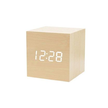 Clocks LED Wooden Alarm Clock Watch Wooden Wood Clock New Version LED Alarm Digital Desk Clock Adjustable Brightness, Alarm Time, Displays Time Date Temperature  Table Voice Control Digital Wood Electronic Desktop Table