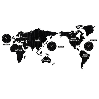European Wooden Creative Wall Clock with 3D World Map