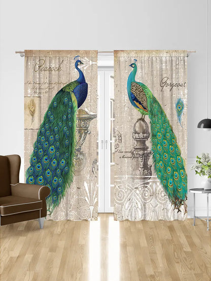 Vintage Peacock Window Curtains (1 Pair)