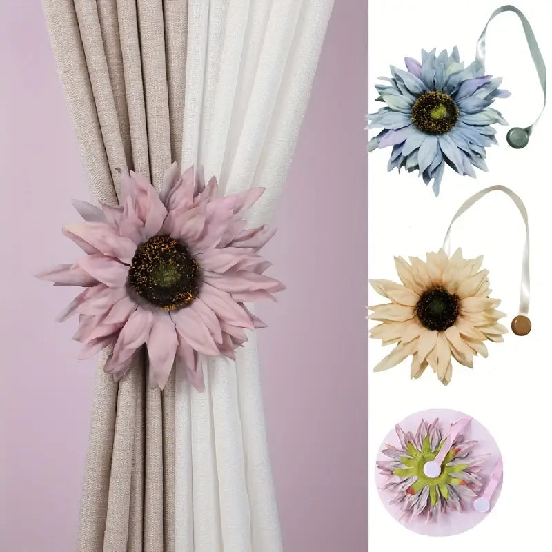 Large Sunflower Tie Back Clips for Curtains and Drapes