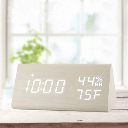 Digital Alarm Clock with Wooden Electronic LED Time Display