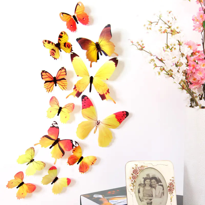 3D PVC Butterfly Wall Stickers - Set of 12 (Pink)