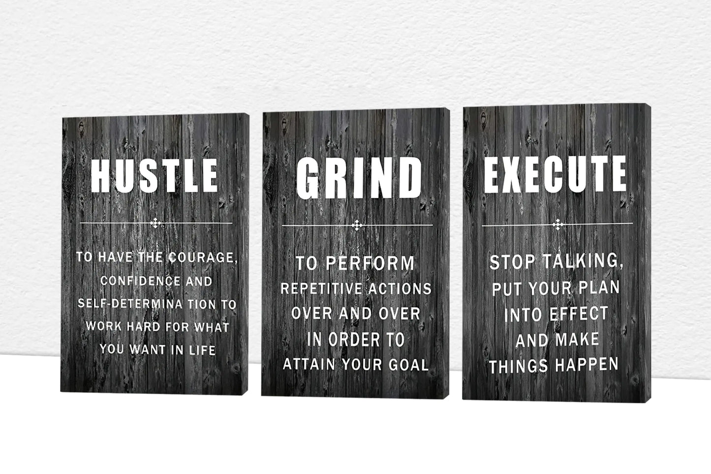 Office Wall Art - 3 Panel Motivational Wall Art Inspirational Quotes Canvas Art for Home Office Wall Decor Positive Quotes Wall Decor Entrepreneur Grind Hustle Execution Poster Frame (12”x18”x3Pcs)