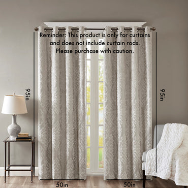 Knitted Jacquard Damask Total Blackout Grommet Top Curtain Panel
