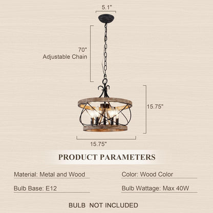 5-Light Farmhouse Drum Wood Chandelier