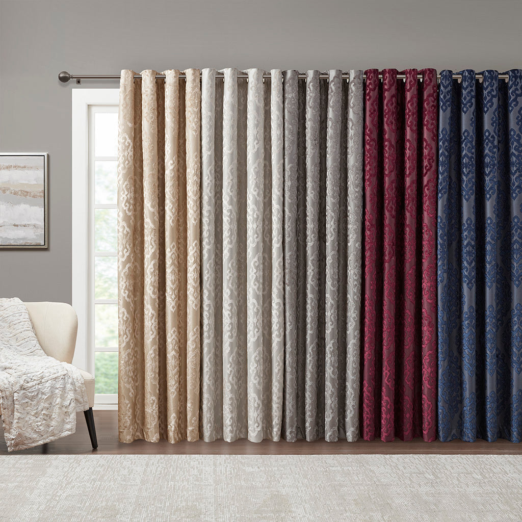 Knitted Jacquard Damask Total Blackout Grommet Curtain Panel