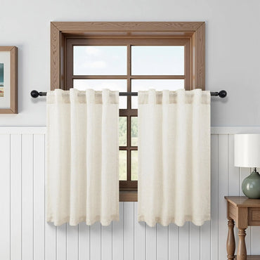 DANCURTON 54 Inch Length Kitchen Linen Curtains Set of 2 Back Tab Rod Pocket Light Filtering Semi-Sheer Short Small Curtains for Bathroom Kids Room Bedroom 34 x 54 in Long Natural Cream Colored Ivory