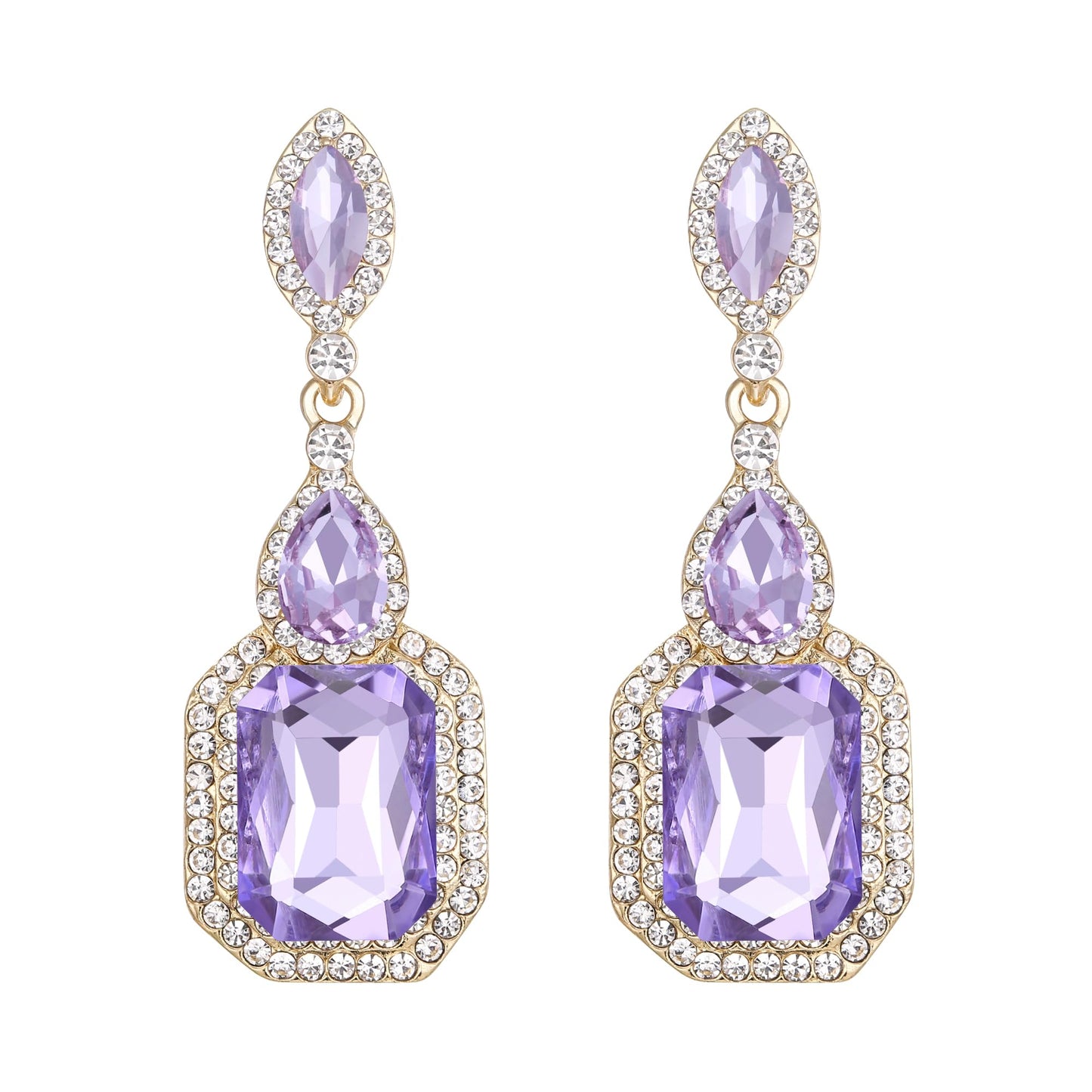 BriLove Wedding Bridal Dangle Earrings for Women Emerald Cut Crystal Infinity Figure 8 Chandelier Earrings Light Purple Gold-Tone