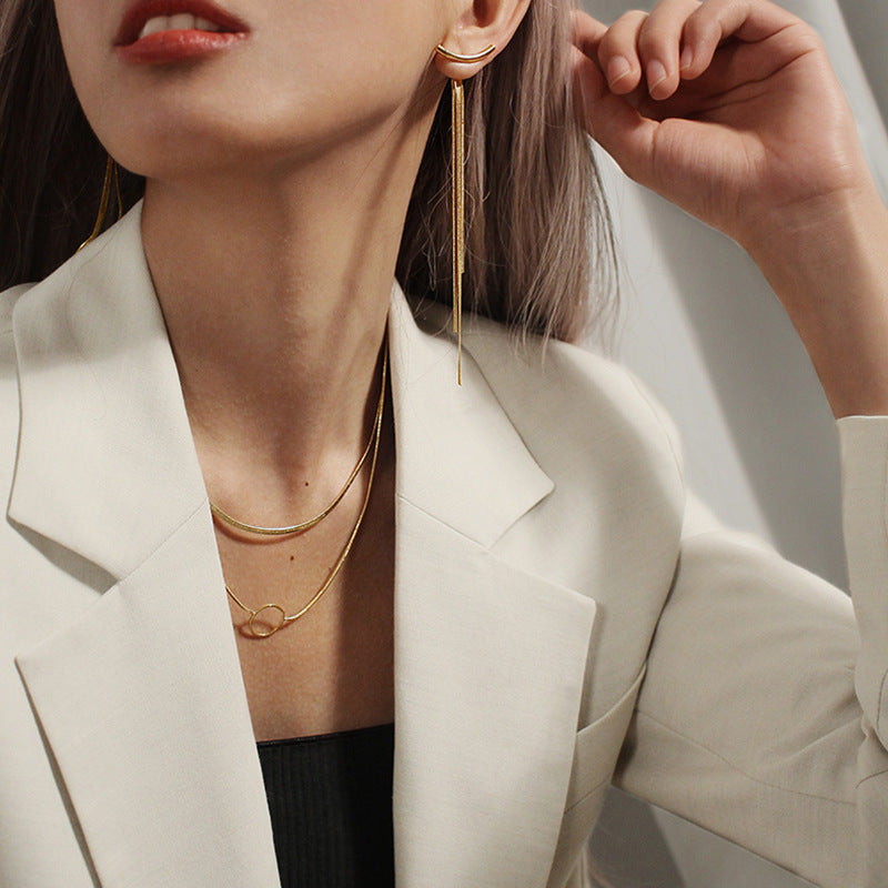 Slim Face Earrings, Bone Chain Drops, Tassel Long Earrings