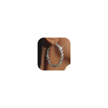 Rhinestone Earrings for Women Bling Hoop Earrings for Women Rhinestone Hoop Earrings Cystal Earrings Gold Silver Prom Earrings Big Hoop Earrings for Party Wedding Gifts for Bridal