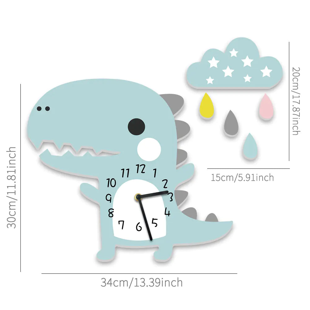 Dinosaur 3D Wall Clock for Kids' Room and Nursery