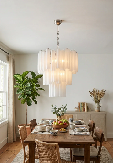 Grand Murano White Tube‑Glass Chandelier