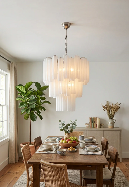Grand Murano White Tube‑Glass Chandelier