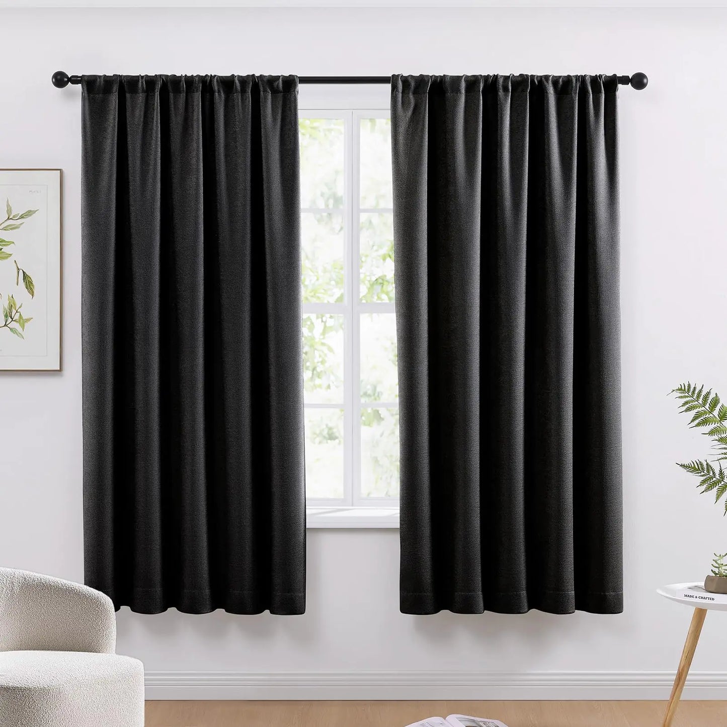 WRENSONGE Blackout Curtains for Bedroom Black Blackout Curtains 72 Inch Long for Living Room Windows Kitchen Room Easy Rod Pocket Curtain Modern Room Darkening Curtains 2 Panels Set