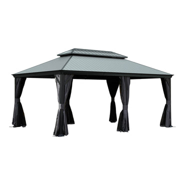 12'x18' Hardtop Gazebo with Resin Roof, Curtains, and Mosquito Netting