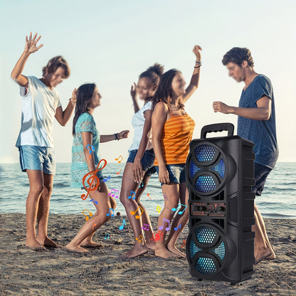 Portable Bluetooth Speaker with Subwoofer Bass, Dual 6.5" LED Woofers and Microphone