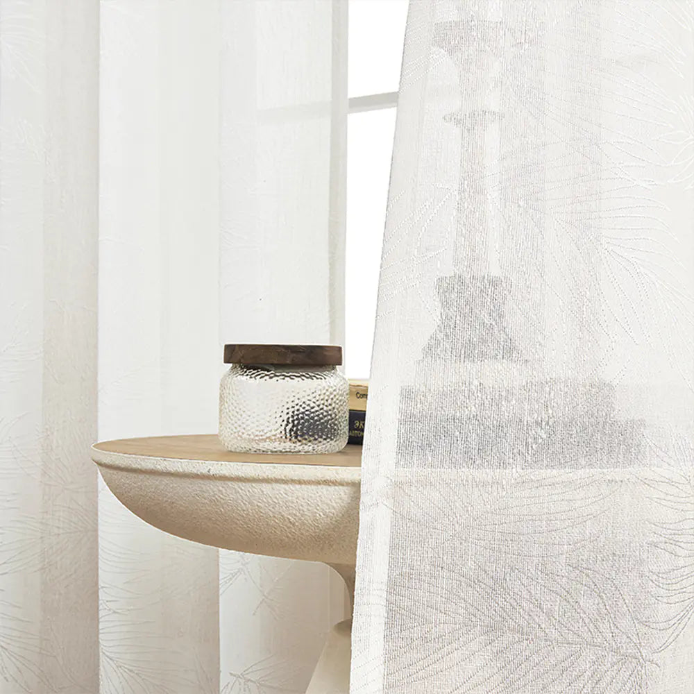 Amazon Cross-Border Sheer White Curtains with Leaf Pattern