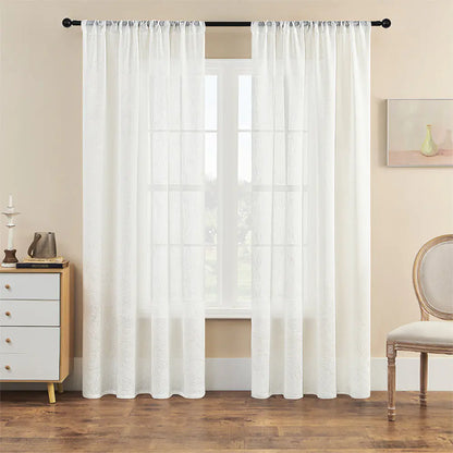 Amazon Cross-Border Sheer White Curtains with Leaf Pattern