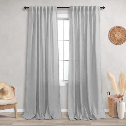 KOUFALL Light Grey Curtains 84 Inch Length for Living Room 2 Panels SetSheer Linen Farmhouse Privacy Curtains That Let Light in52x84 Inches LongDove Gray