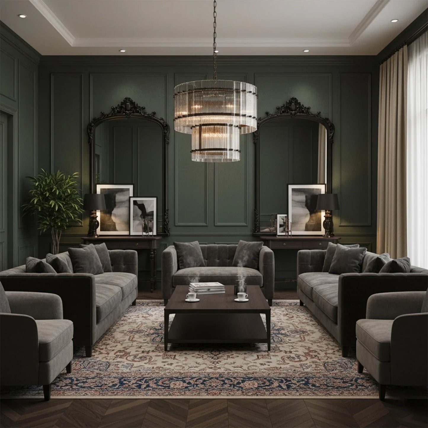 Grand Fluted Glass Tier Chandelier