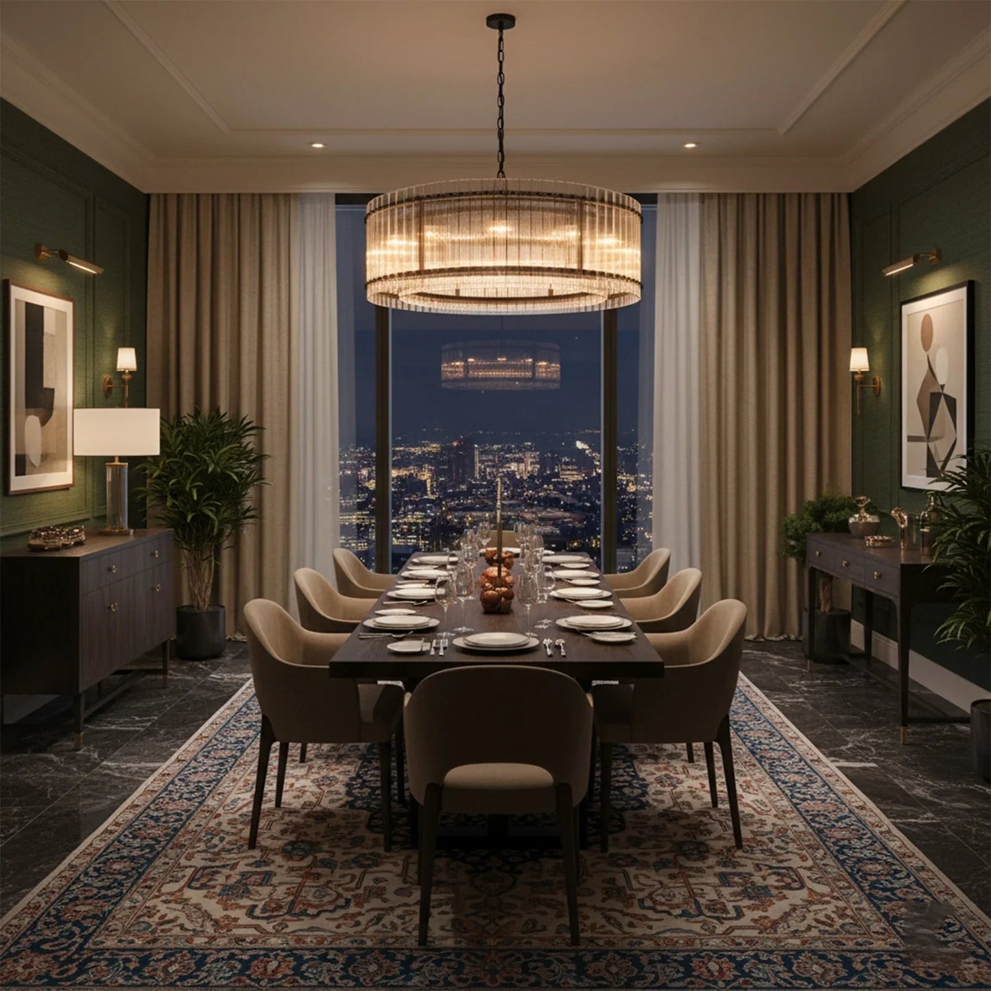 Grand Fluted Glass Tier Chandelier